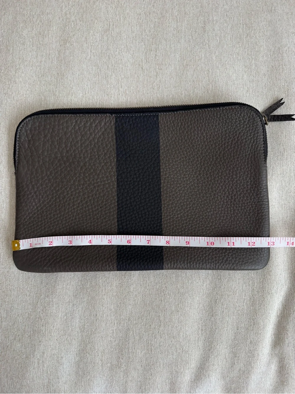 Madewell Leather Zip Pouch in Gray with Black Stripe